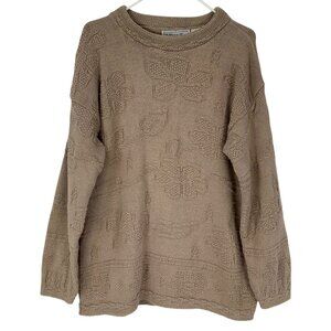 Knitch Above Spar Knitwear Brown Crewneck Long Sleeve Floral Knit Sweater Size S